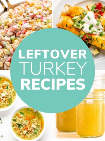 Photo collage of a few leftover turkey recipes.