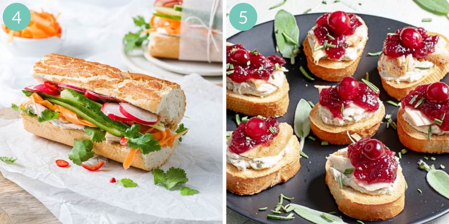 Numbered photo collage of two different turkey sandwich ideas.