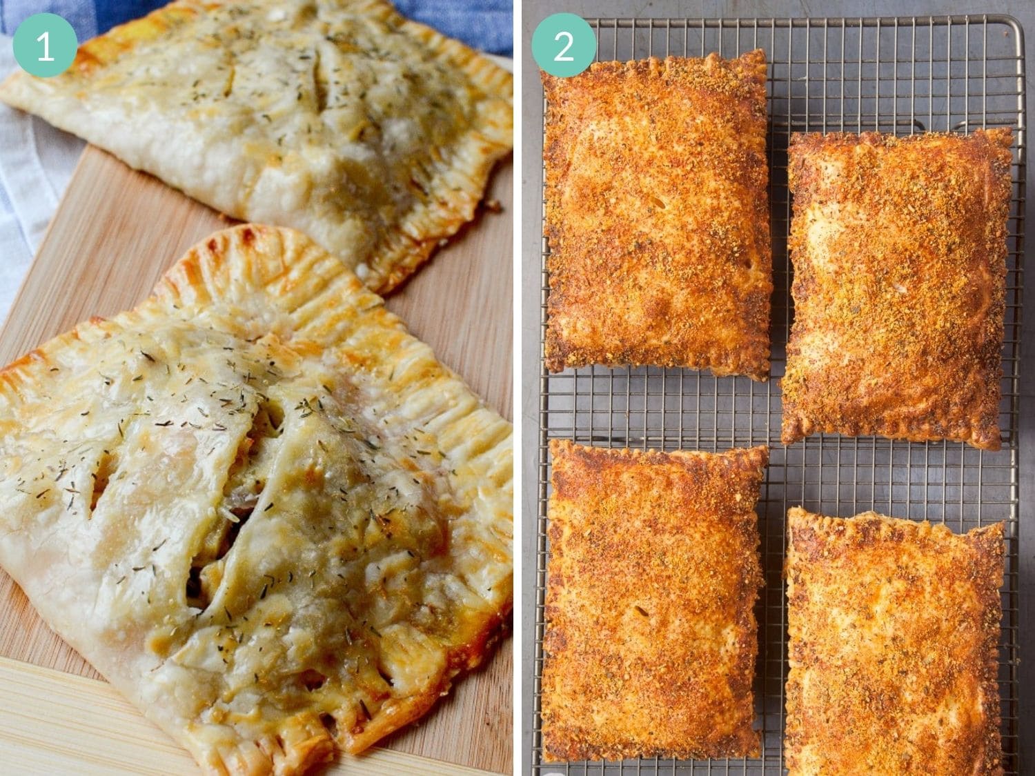 Photo collage of two turkey turnover recipes.