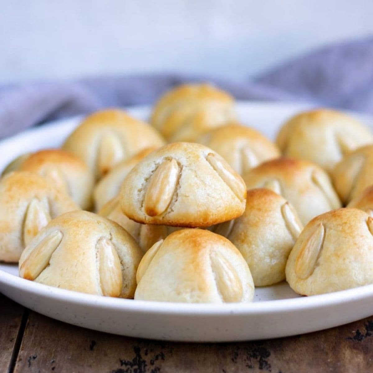 Bethmannchen (German Marzipan Cookies) on a white plate.