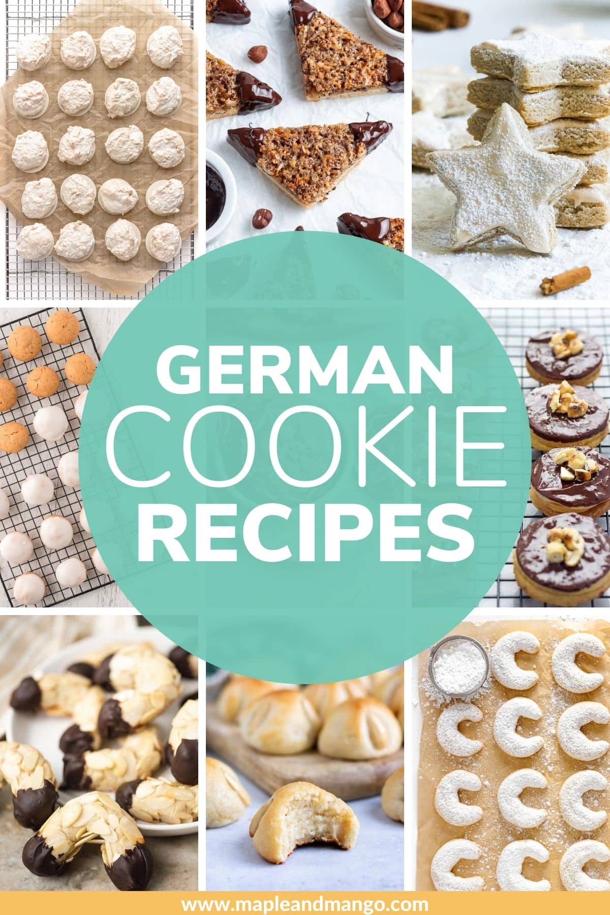 Photo collage of cookies with text overlay "German Cookie Recipes".