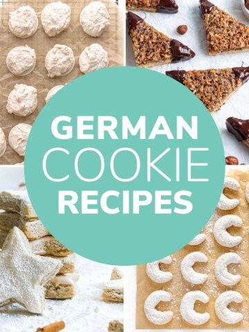 Photo collage of four different German cookies with text overlay "German Cookie Recipes".