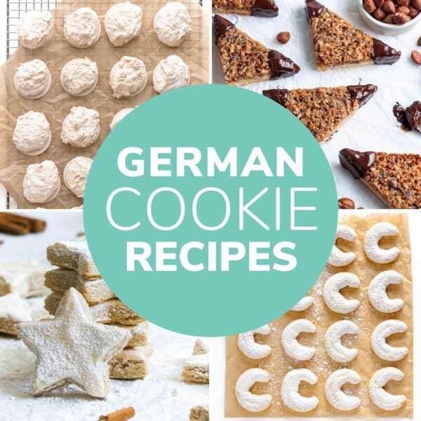 Photo collage of four different German cookies with text overlay "German Cookie Recipes".