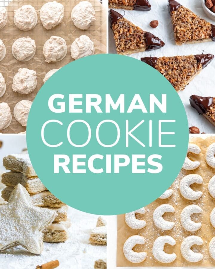Photo collage of four different German cookies with text overlay "German Cookie Recipes".