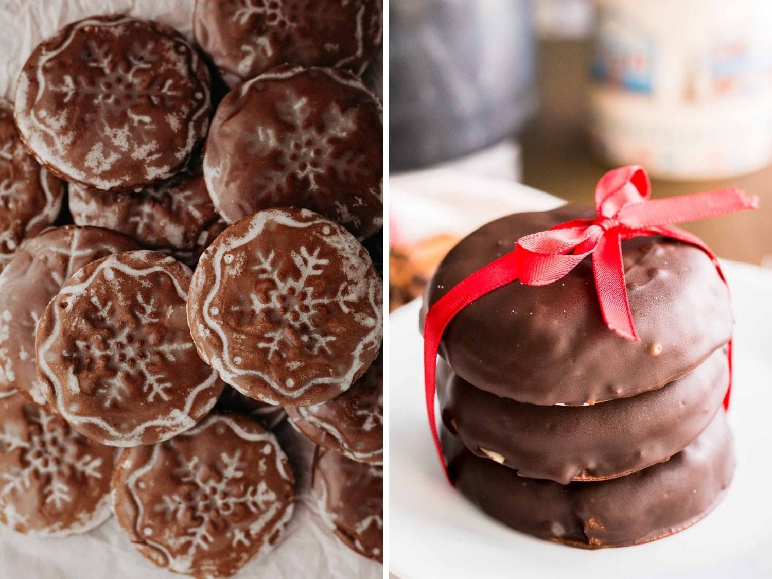 Photo collage showing two different types of Lebkuchen (German Gingerbread Cookies).