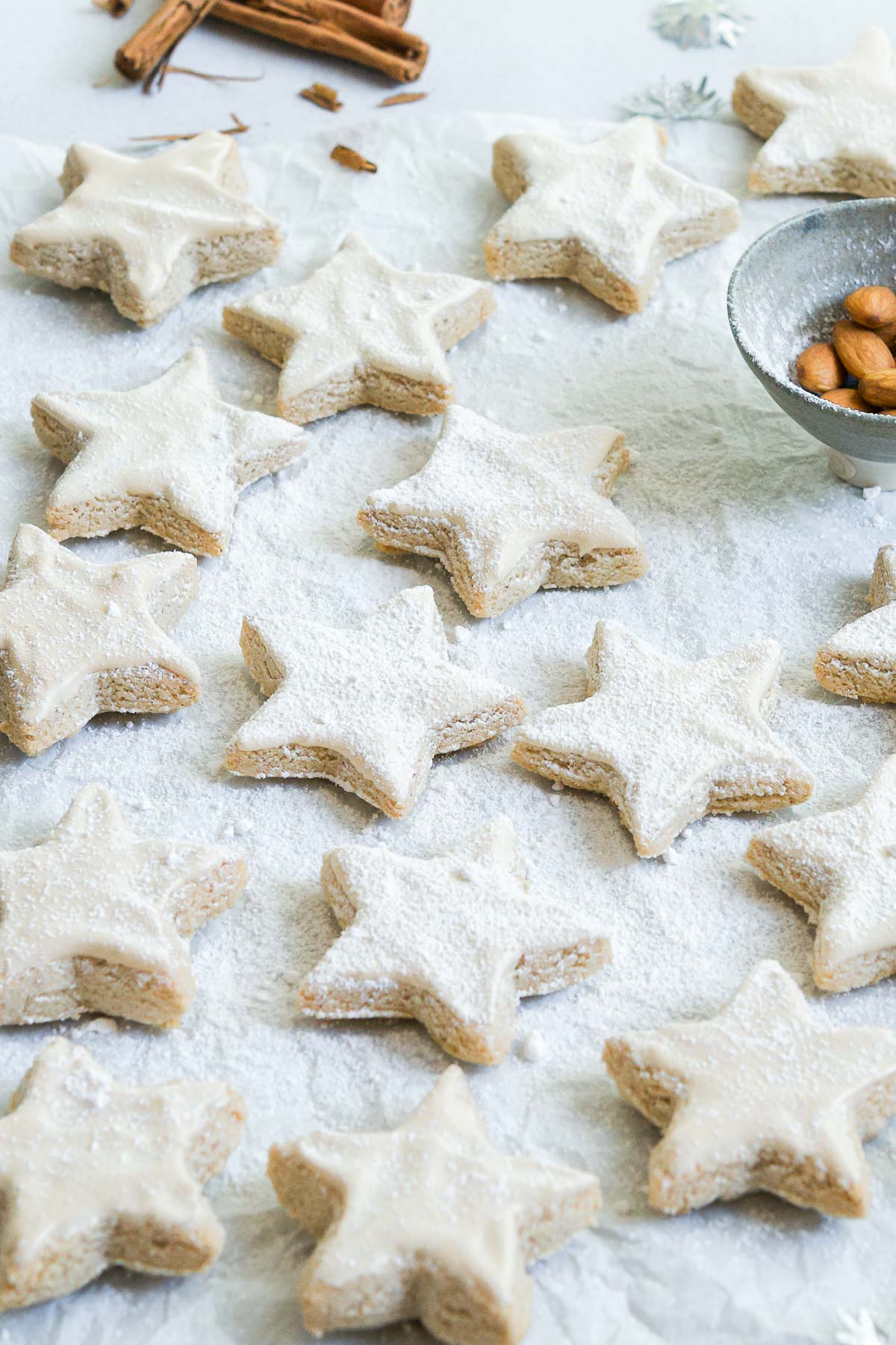 Zimtsterne (German Cinnamon Stars) displayed on a white background.