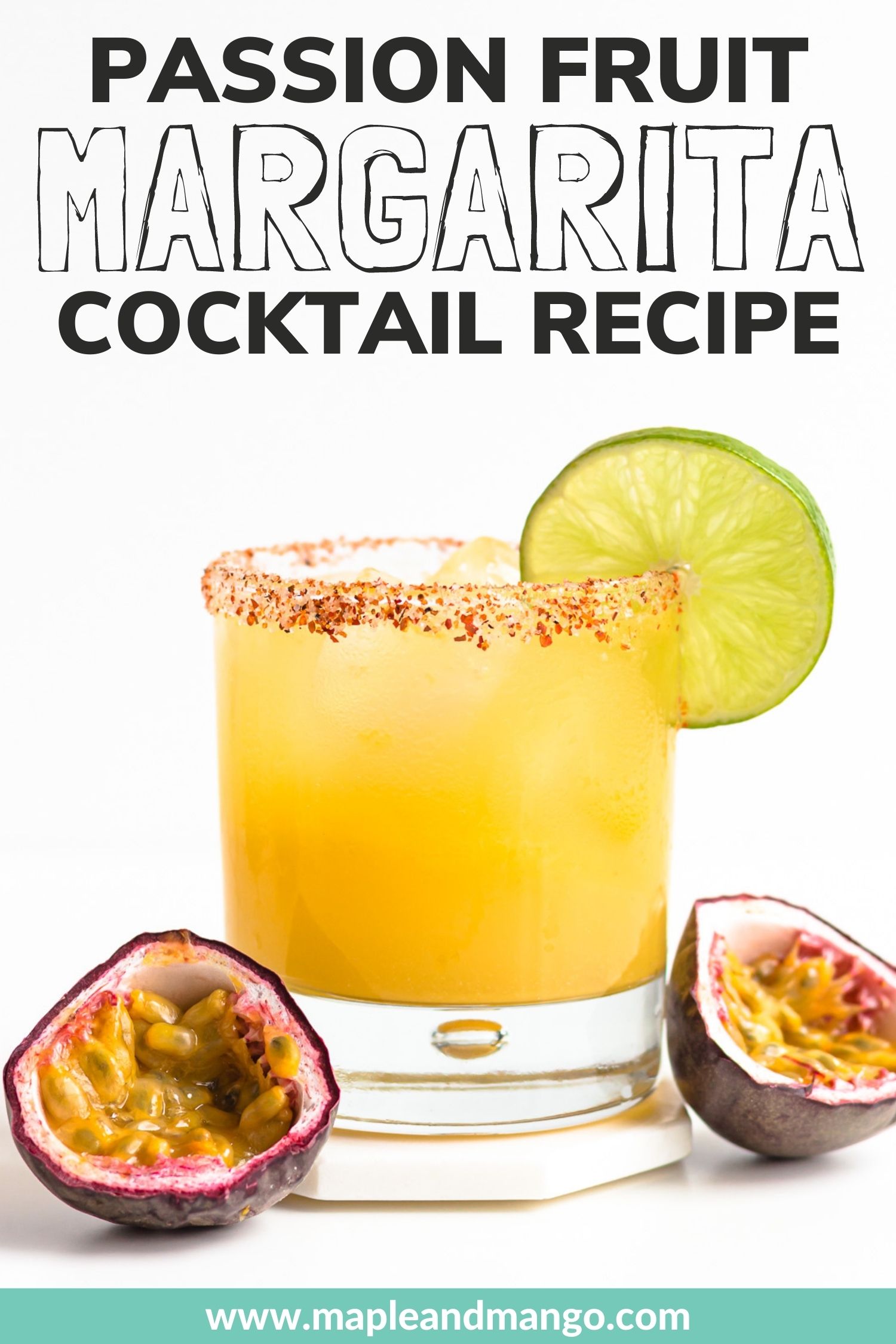 Pinterest graphic for a passion fruit margarita cocktail recipe.