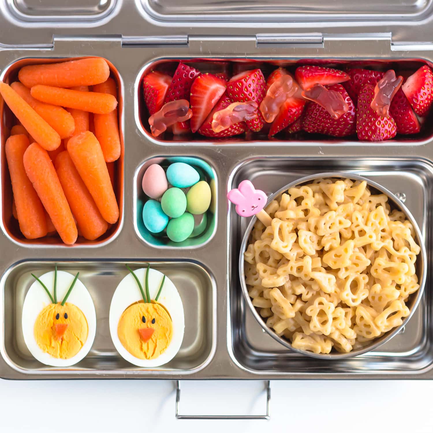 An Easter themed bento lunch box for kids.