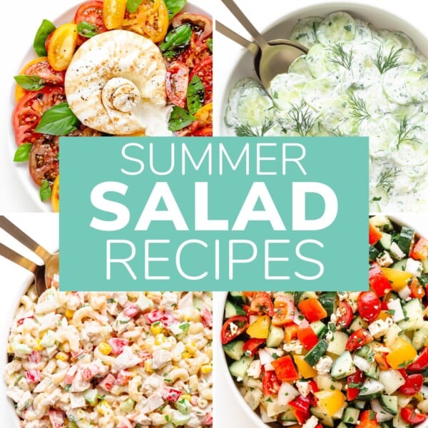 Photo collage of four salads with text overlay "Summer Salad Recipes".