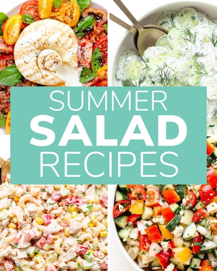 Photo collage of four salads with text overlay "Summer Salad Recipes".