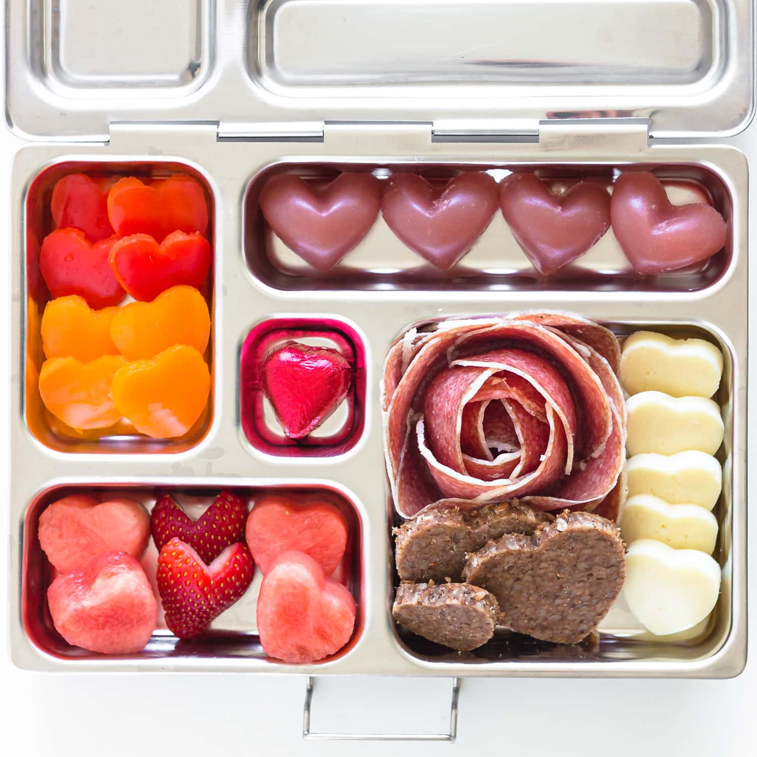 A Valentine's Day themed lunch box for kids.