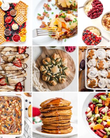 Photo collage of Christmas breakfast and brunch ideas.