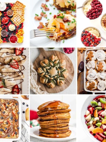 Photo collage of Christmas breakfast and brunch ideas.