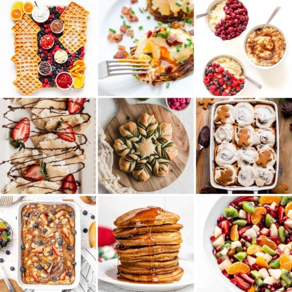 Photo collage of Christmas breakfast and brunch ideas.