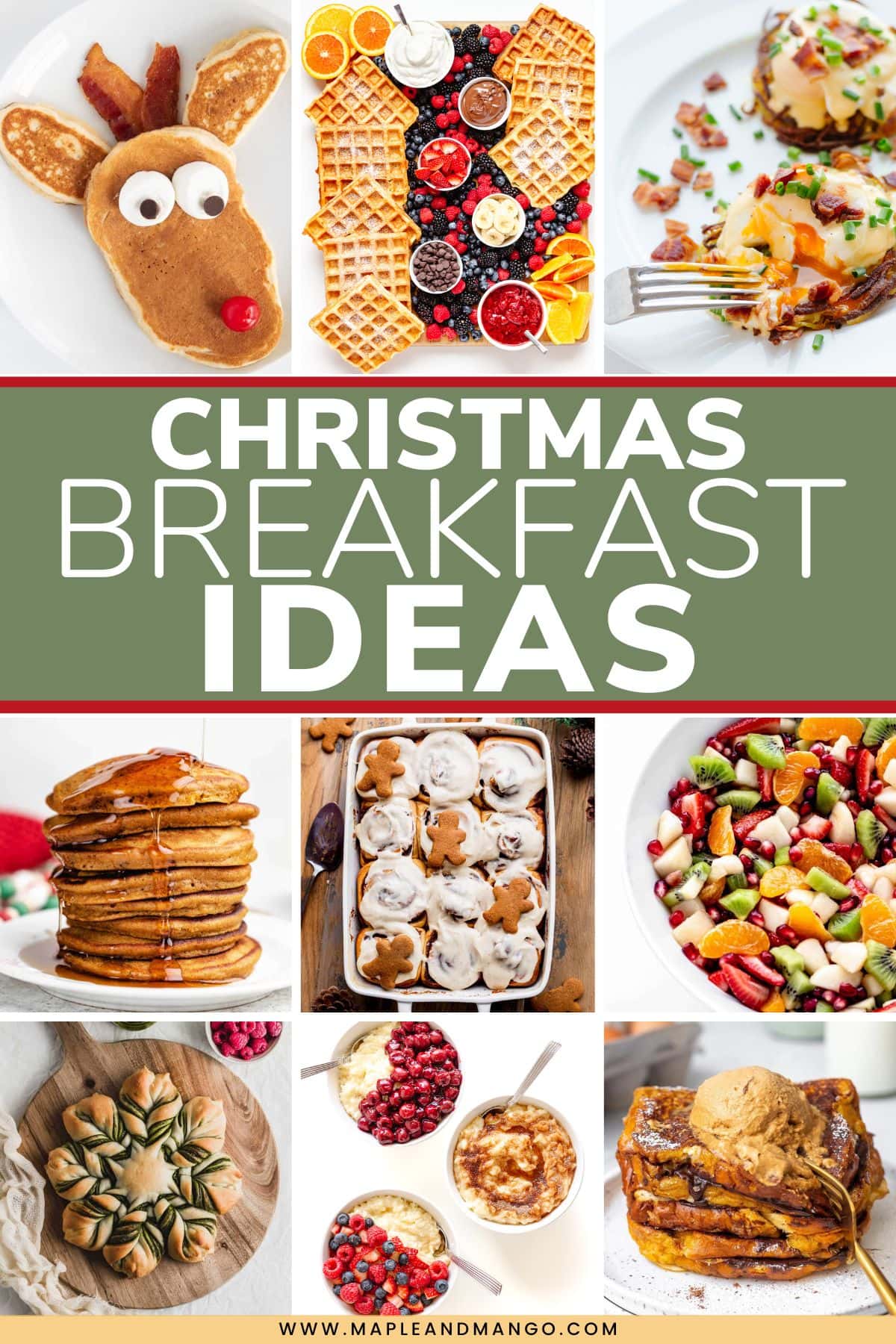 Pinterest photo collage graphic for Christmas breakfast ideas.