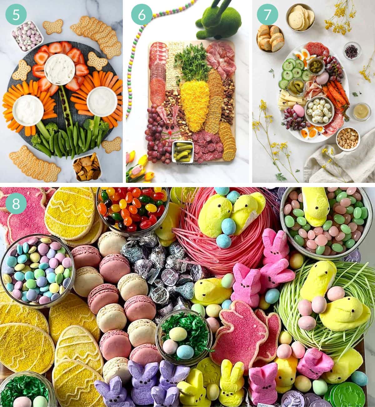 Photo collage of Easter inspired snack boards.