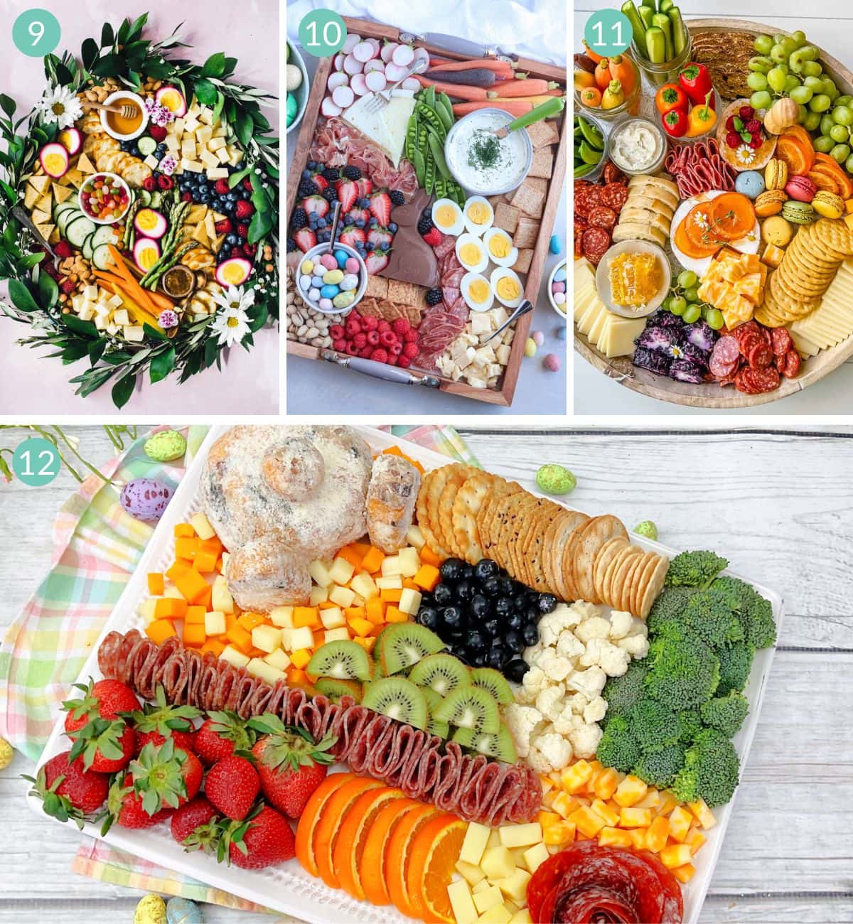 Photo collage of Easter charcuterie boards.