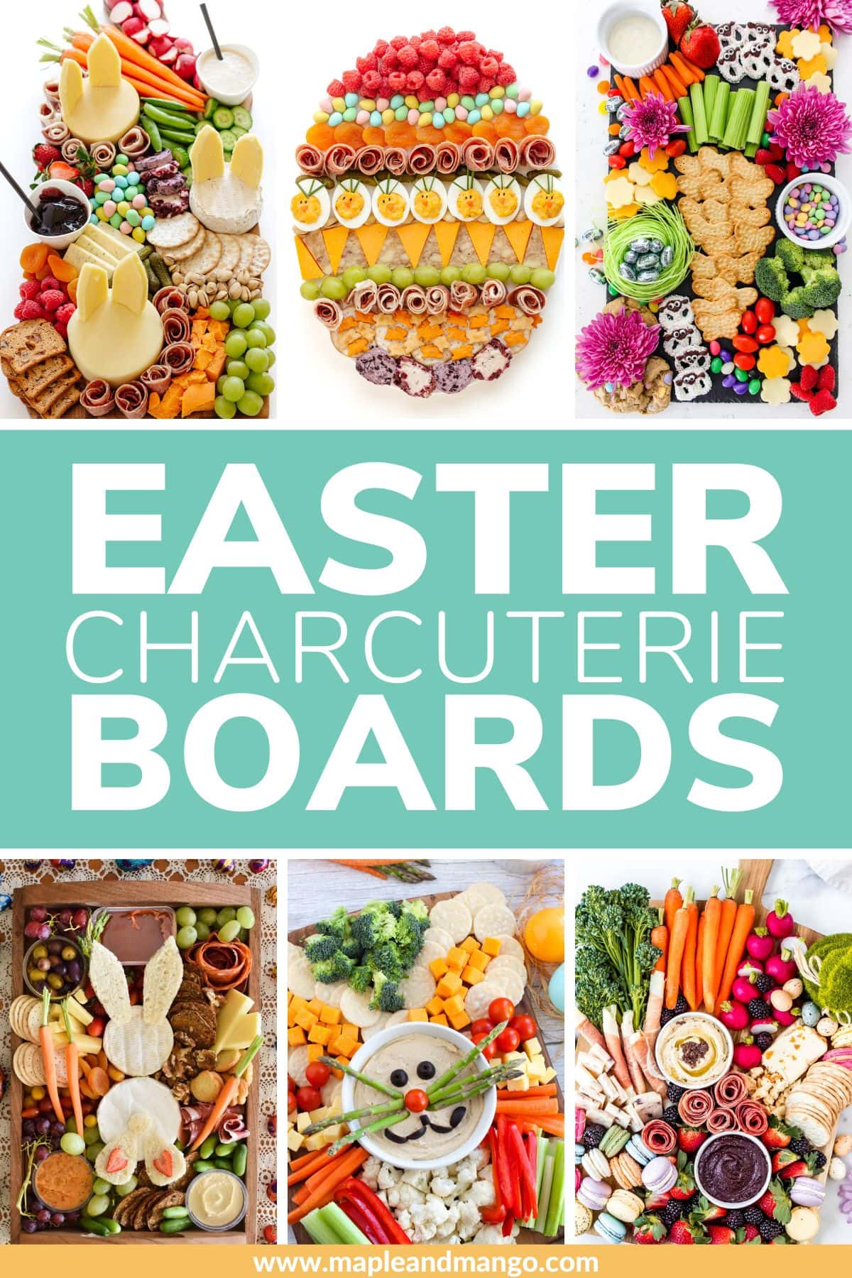 Photo collage of Easter themed boards with text overlay that reads "Easter Charcuterie Boards".