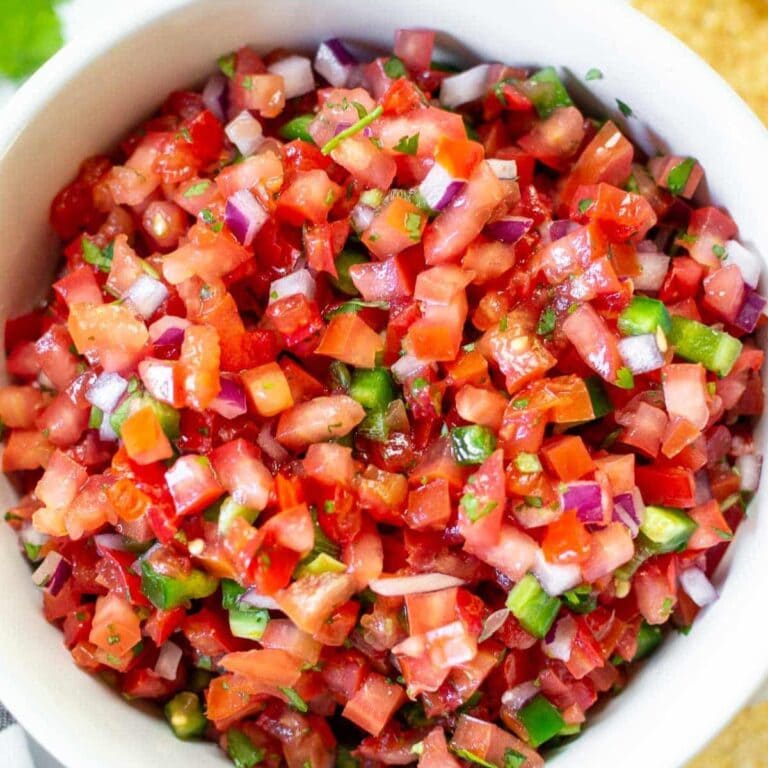 Pico de Gallo in a white bowl.