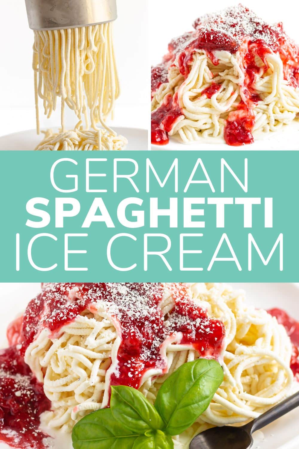 Pinterest collage graphic for German Spaghetti Ice Cream.