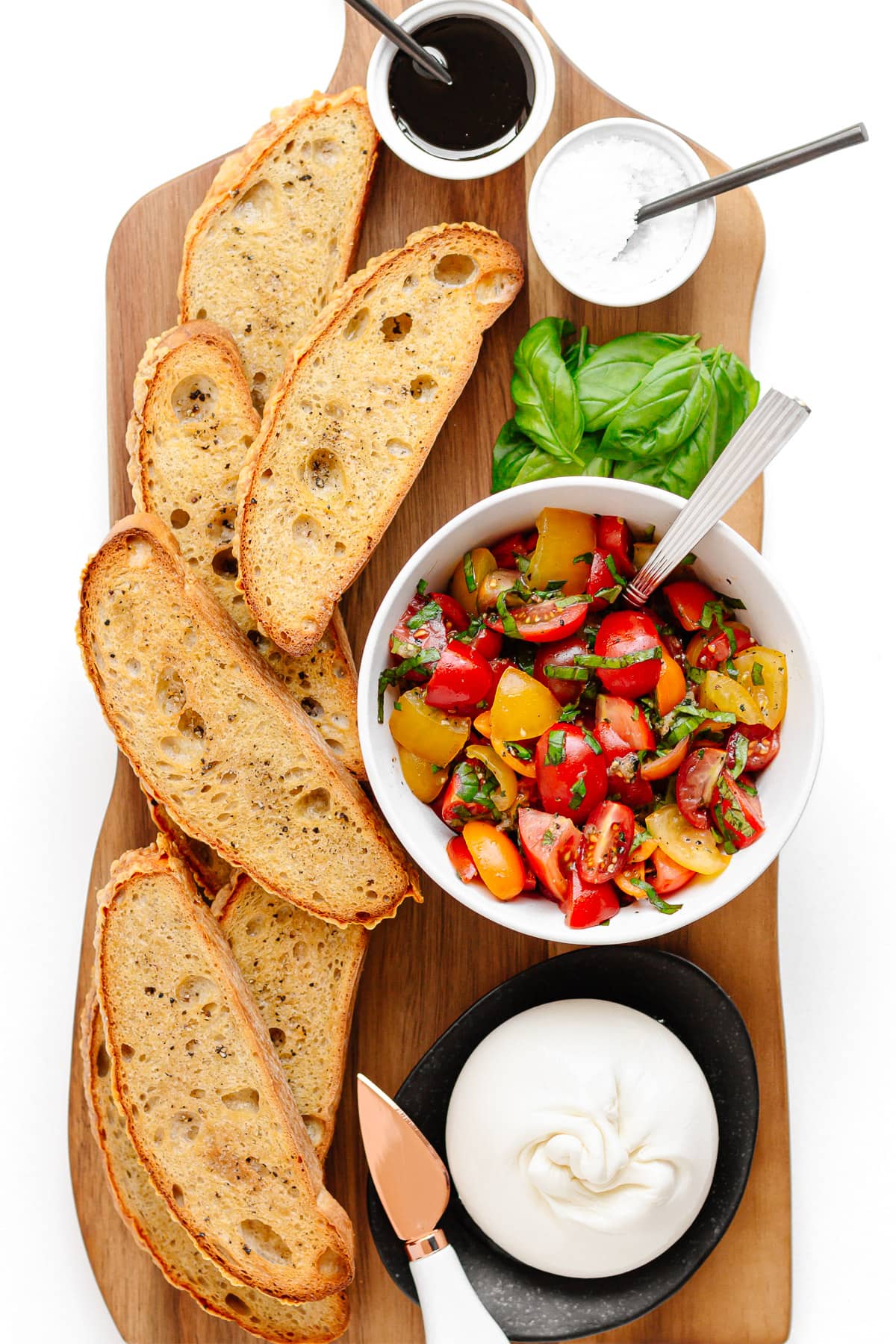 Build your own burrata bruschetta appetizer board.