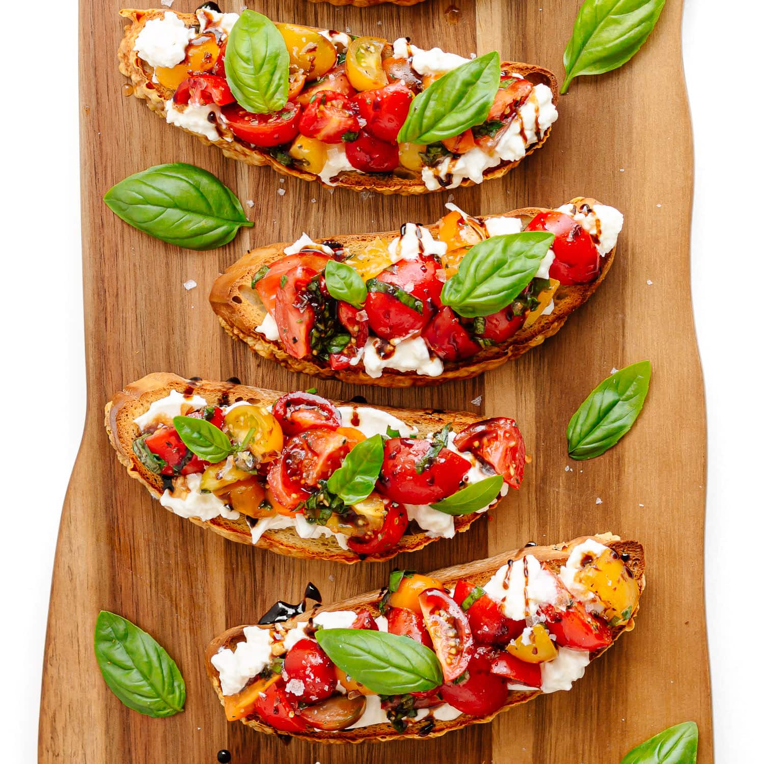 Burrata Bruschetta with Tomato Basil Topping