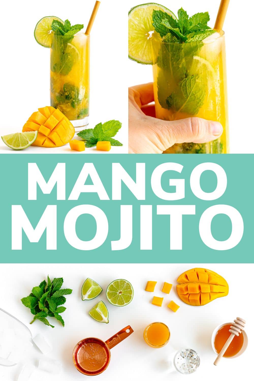 Pinterest photo collage graphic for Mango Mojito.