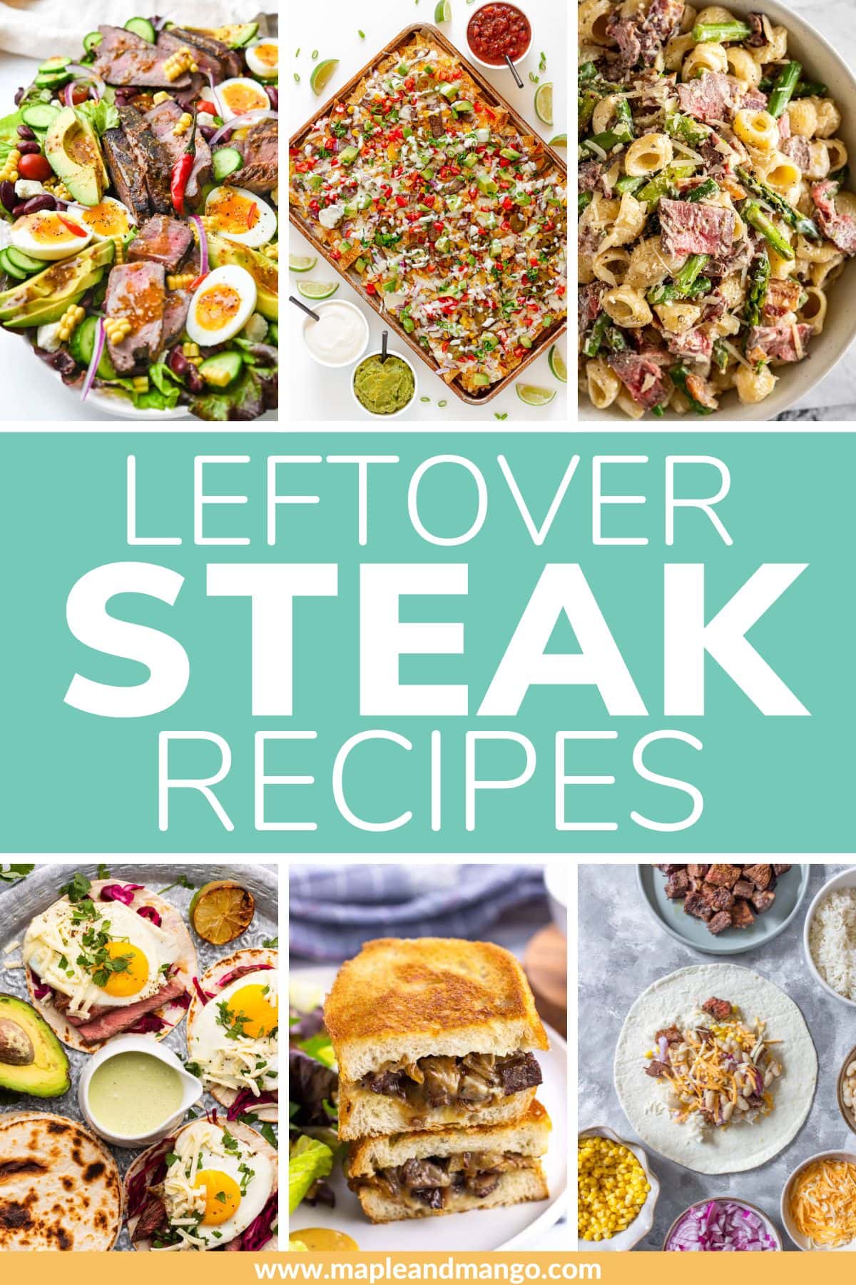 Pinterest graphic for leftover steak recipes.