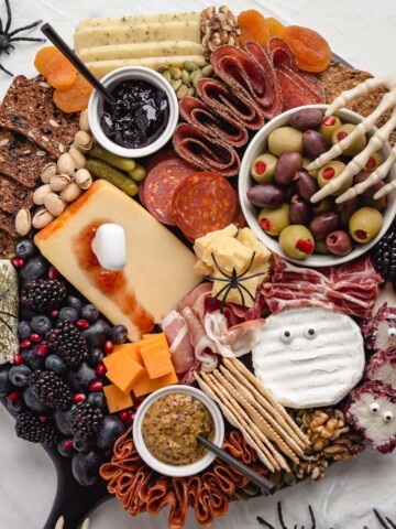 A round Halloween charcuterie board.