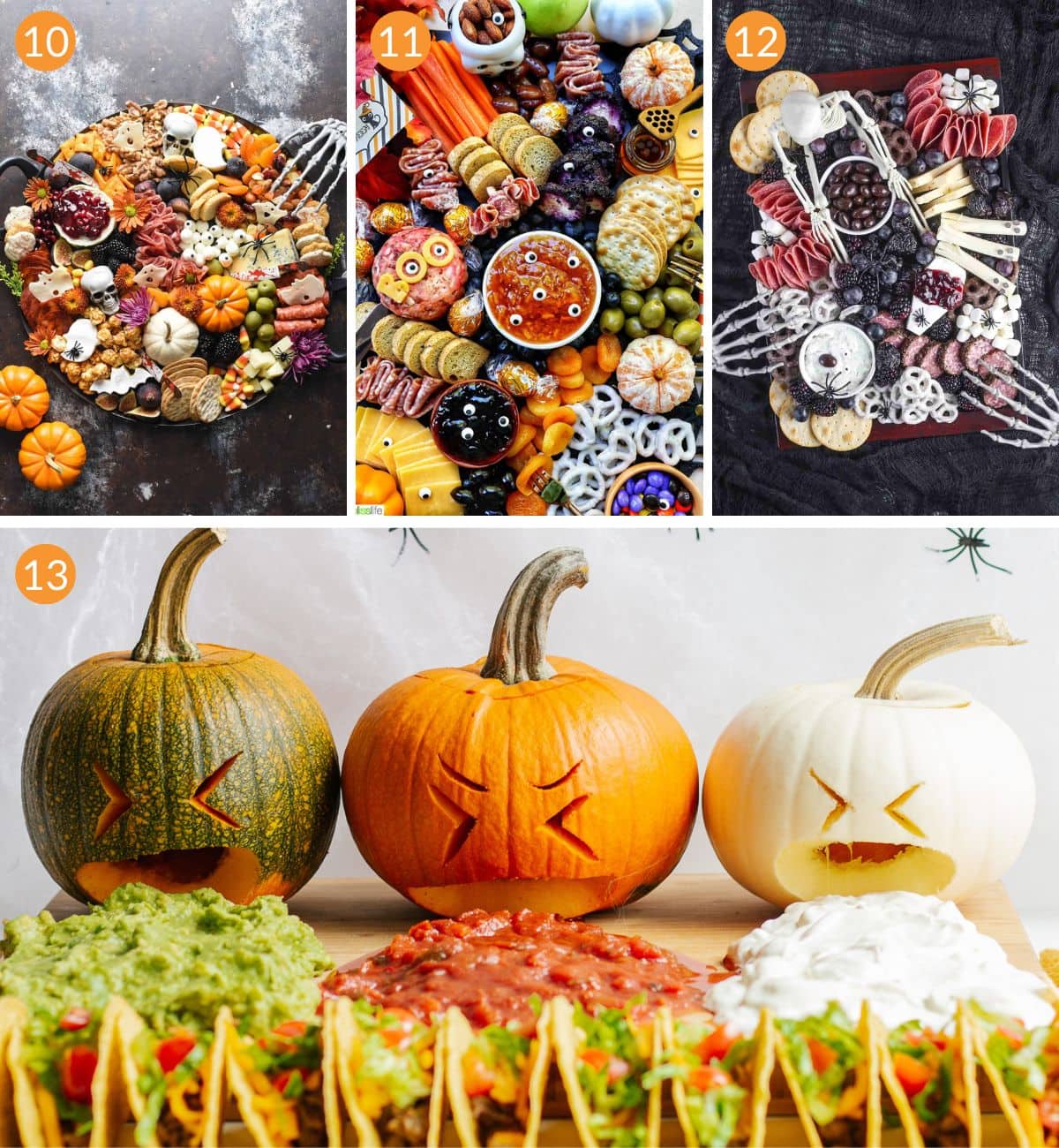 Numbered photo collage of Halloween board ideas.