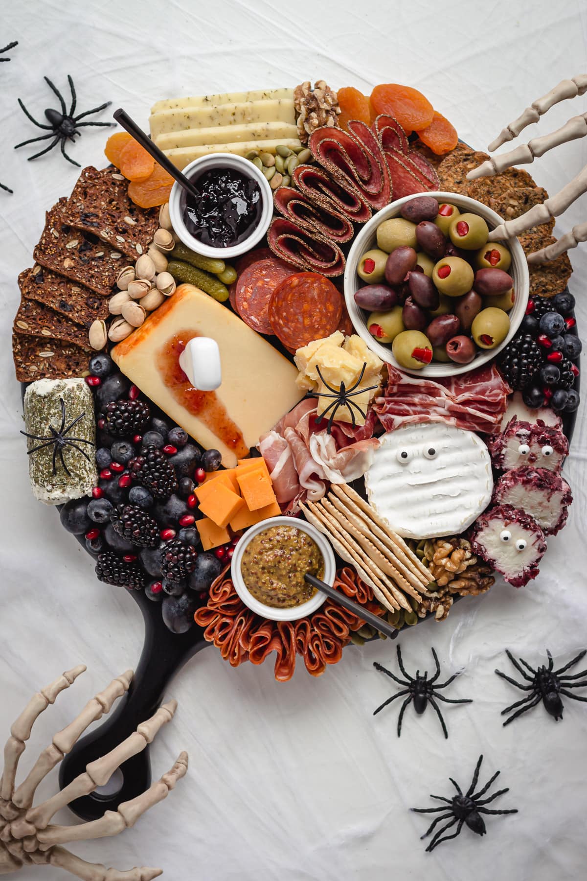 A spooky Halloween charcuterie board.