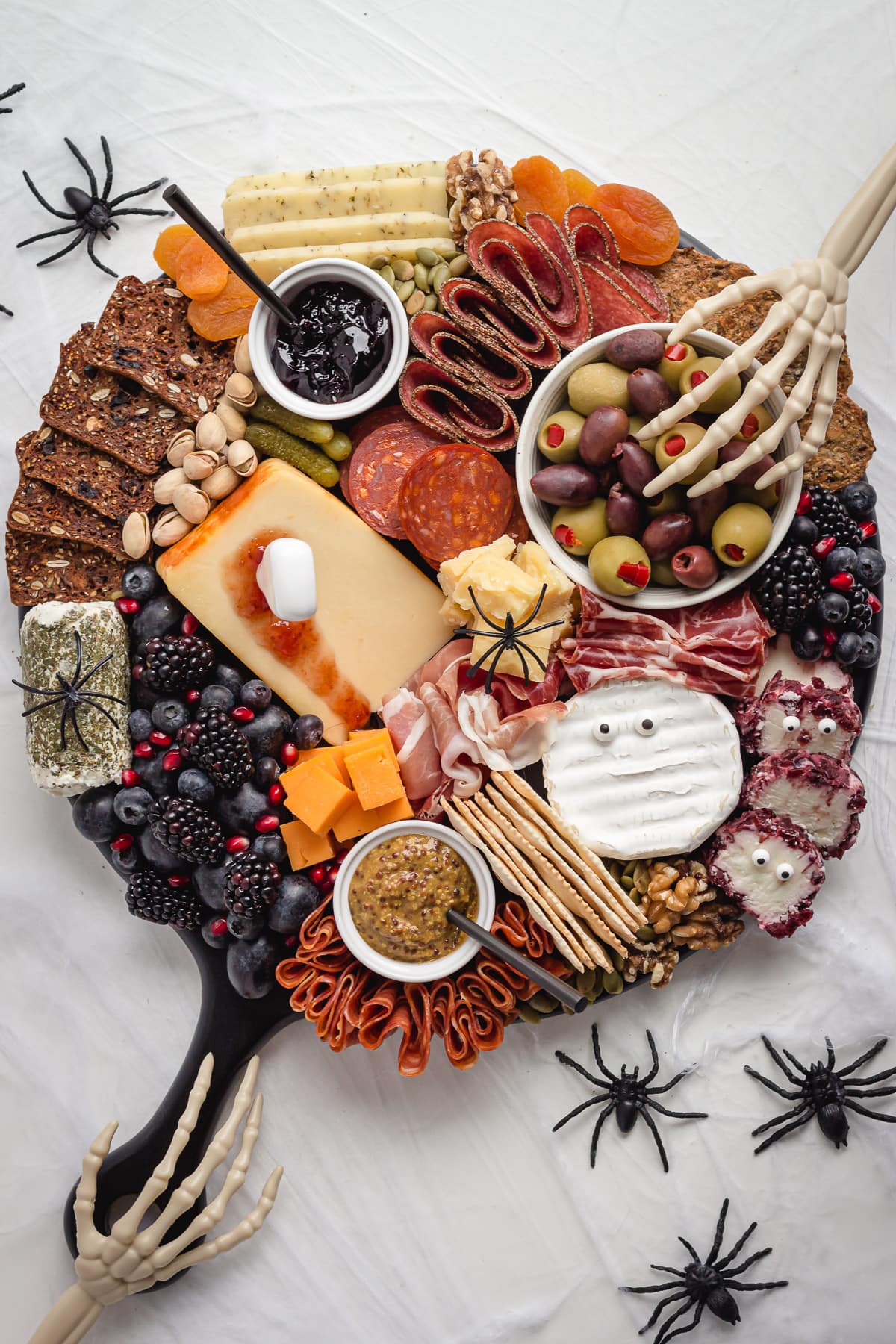 A spooky charcuterie board for Halloween.