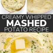 Pinterest graphic for creamy whipped mashed potato recipe.