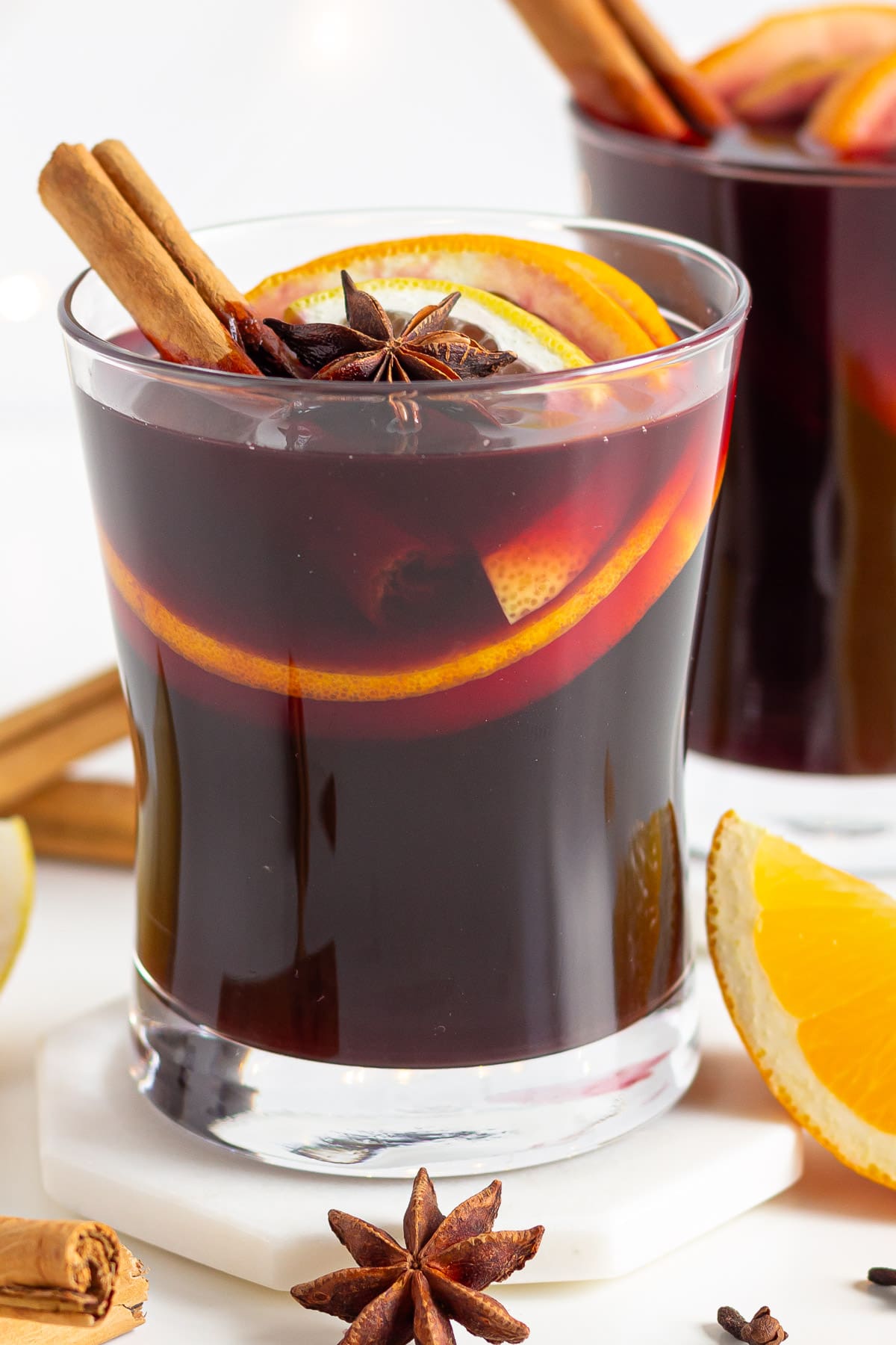 Two glasses of German mulled wine.