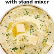 Pinterest graphic for creamy mashed potato with stand mixer recipe.