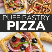 Pinterest collage graphic for puff pastry pizza recipe.