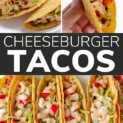 Pinterest photo collage graphic for cheeseburger tacos.