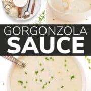 Pinterest collage graphic for gorgonzola sauce recipe.
