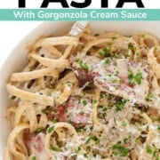 Pinterest graphic for steak pasta.