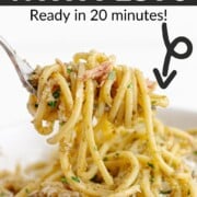 Pinterest graphic for Tuna Pasta with Pesto.