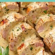 Pinterest graphic for Pork Tenderloin with Mustard Sauce recipe.