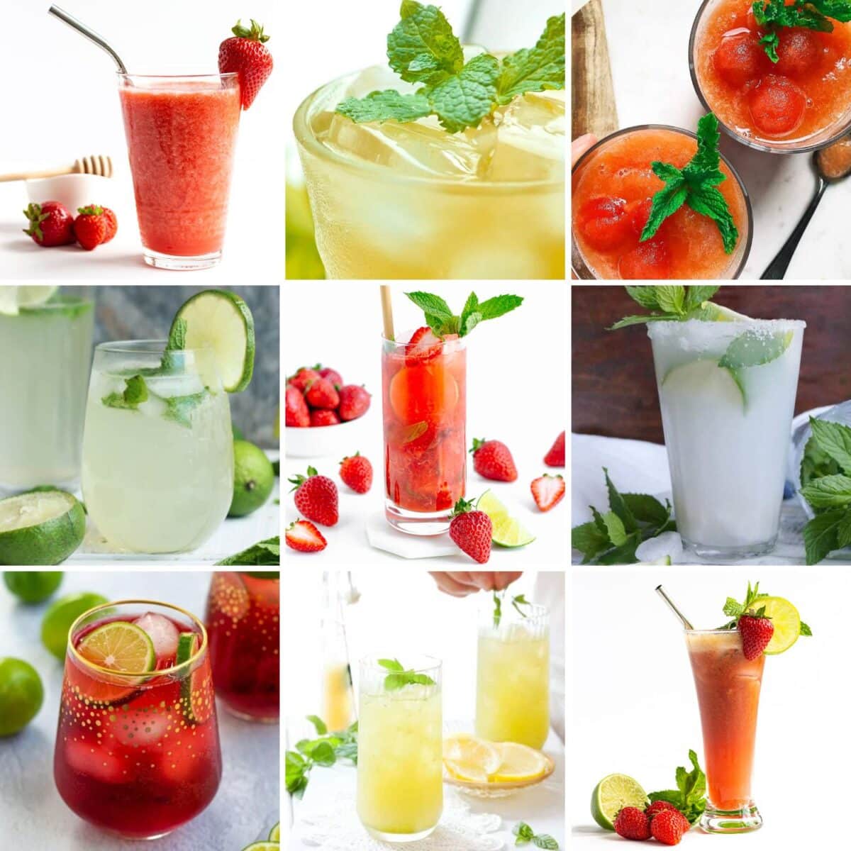 Photo collage of nine summer mocktails.