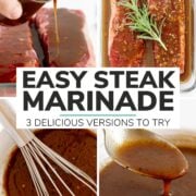 Pinterest collage graphic for easy steak marinade recipe.