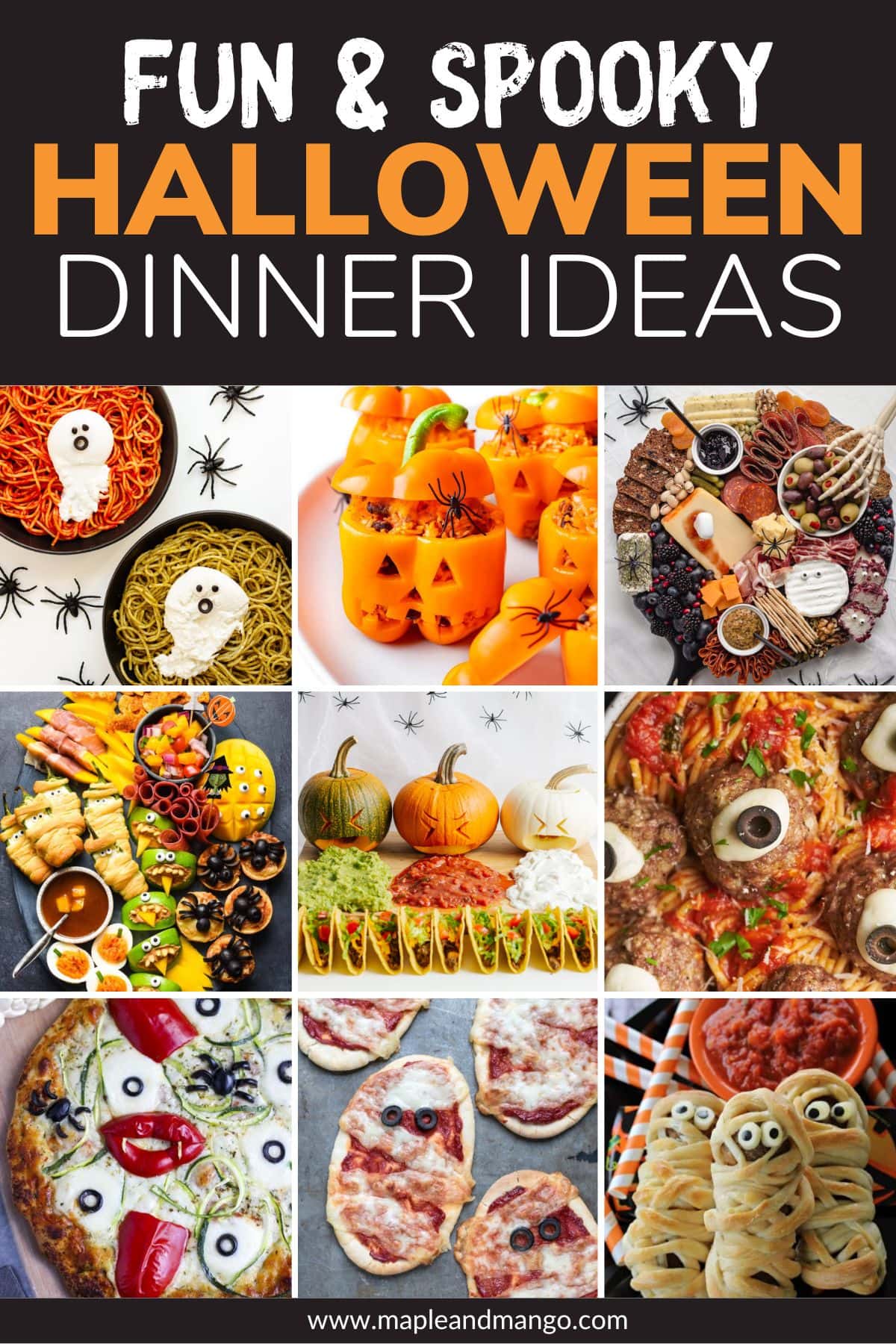 Pinterest photo collage graphic for Halloween dinner ideas.