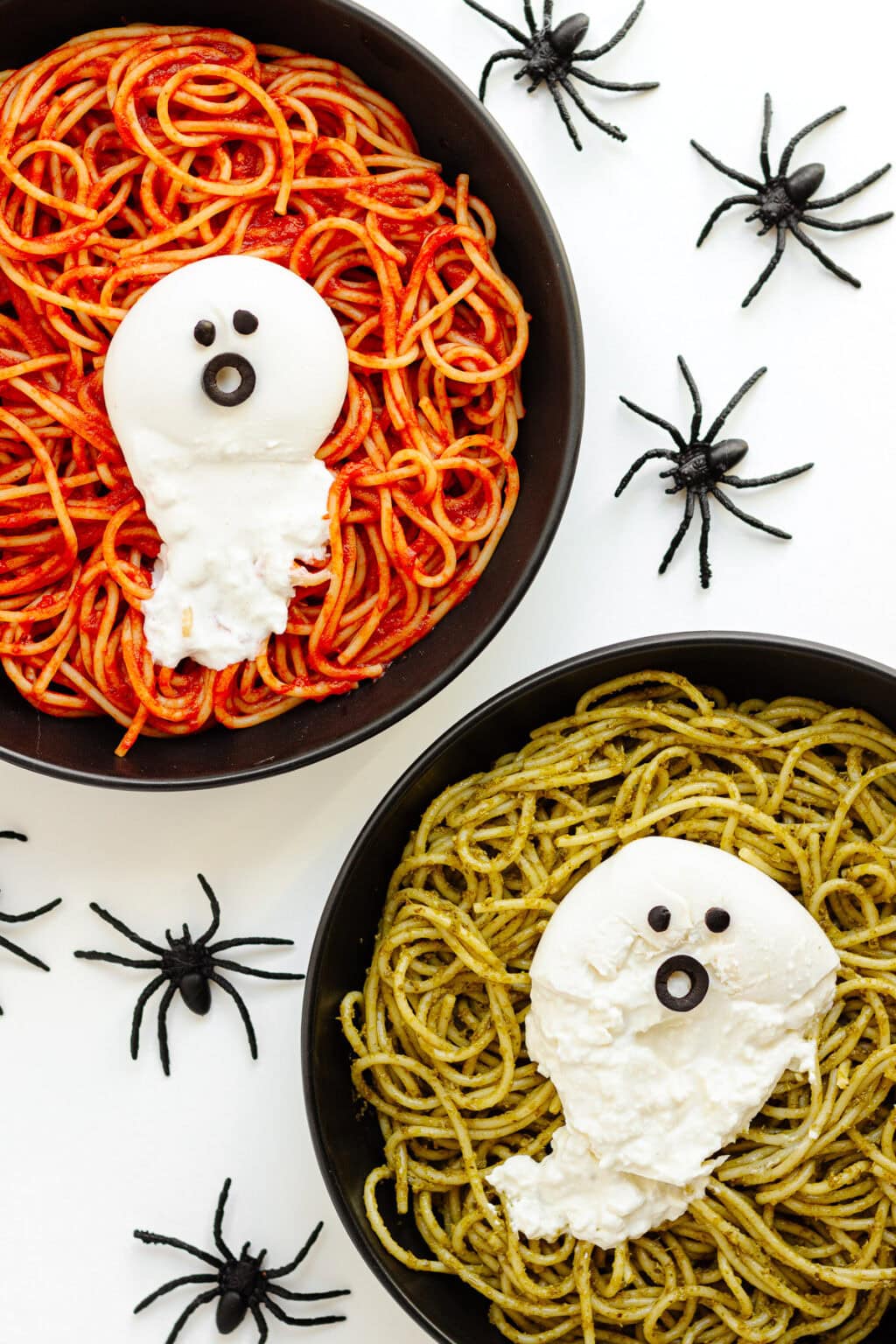 Halloween Spaghetti with Burrata Ghosts | Maple + Mango