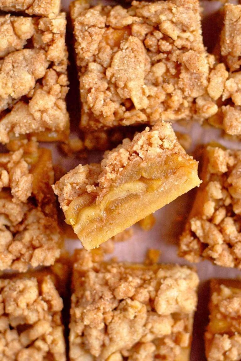 Closeup of apple crisp shortbread bars.
