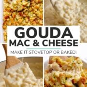 Pinterest photo collage graphic for gouda mac and cheese.