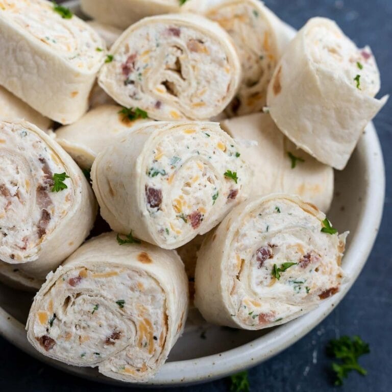 Plate of turkey bacon ranch pinwheels.