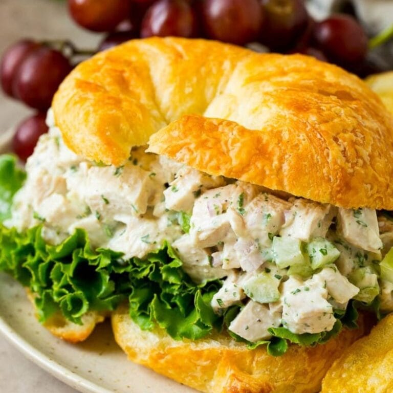 Turkey salad on a croissant.