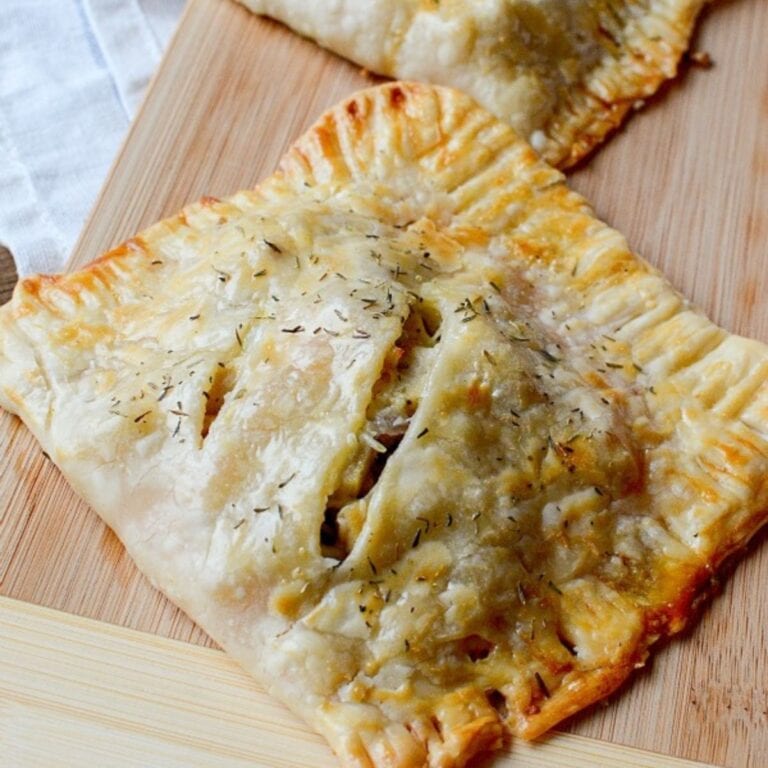 Turkey turnover on a wooden board.